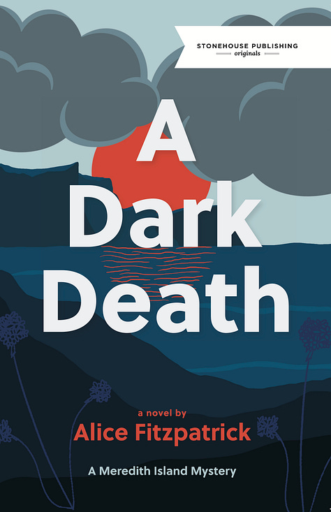Three novel covers: Becalming by Aga Maksimowska, Definitely Thriving by Kerry Clare, and A Dark Death by Alice Fitzpatrick
