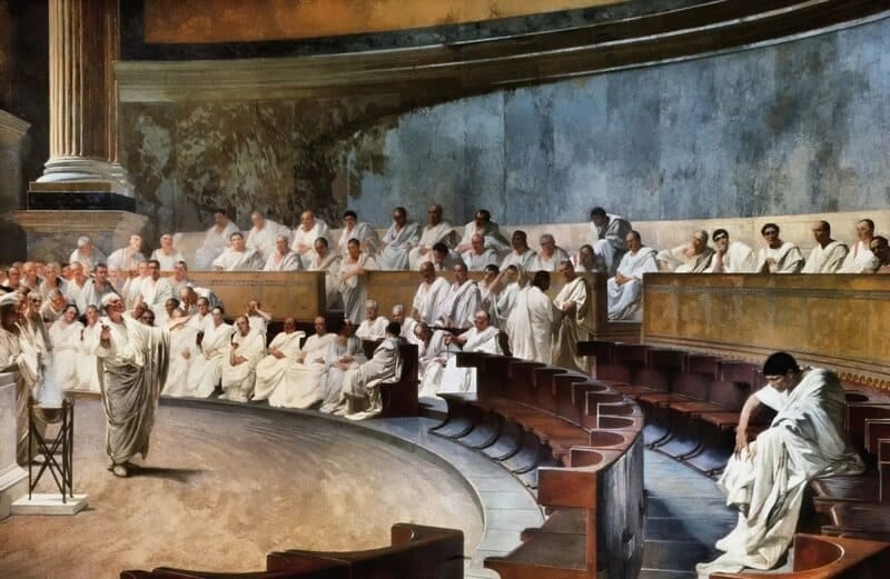 As Caesar's power grew, alarmed Roman senators formed a secret conspiracy, fearing for the republic's future and plotting his downfall amidst whispers of betrayal throughout Rome.