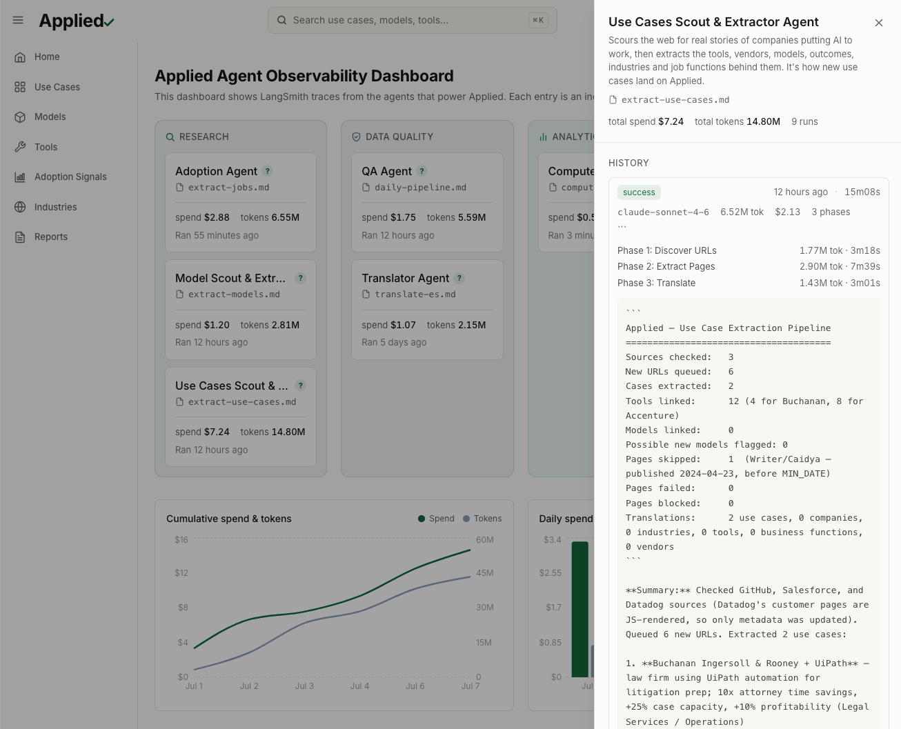 Applied’s Agent Observability Dashboard trace level. Applied’s Agent Observability Dashboard trace level.