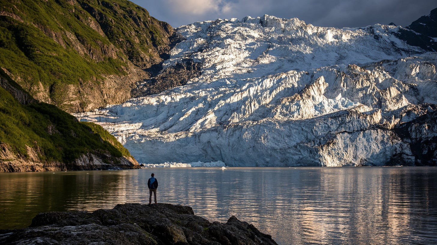 a lone figure encountering a glacier calving into black water, approaching storm, cinematic scale and smallness, wide-to-intimate composition shift with a lone figure tiny against immensity or immensity reflected in their face, shallow depth of field alternating between awe-struck figure and the thing causing the awe, light that matches the sublime of the scene depending on the sublime, very fine film grain adding fragility to the moment, mouth slightly open, body forgetting itself, devotional light quality, color grading that feels like a held breath, prestige contemplative cinema, the ego briefly dissolved by beauty a lone figure encountering a glacier calving into black water, approaching storm, cinematic scale and smallness, wide-to-intimate composition shift with a lone figure tiny against immensity or immensity reflected in their face, shallow depth of field alternating between awe-struck figure and the thing causing the awe, light that matches the sublime of the scene depending on the sublime, very fine film grain adding fragility to the moment, mouth slightly open, body forgetting itself, devotional light quality, color grading that feels like a held breath, prestige contemplative cinema, the ego briefly dissolved by beauty