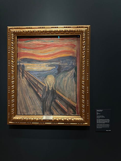 6 photos that Sydney took in Copenhagen and Oslo: largely of her around different sights and an image of "the scream"