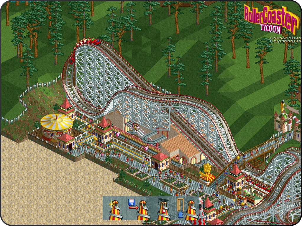 A screenshot of the title screen in RollerCoaster Tycoon! A screenshot of the title screen in RollerCoaster Tycoon!