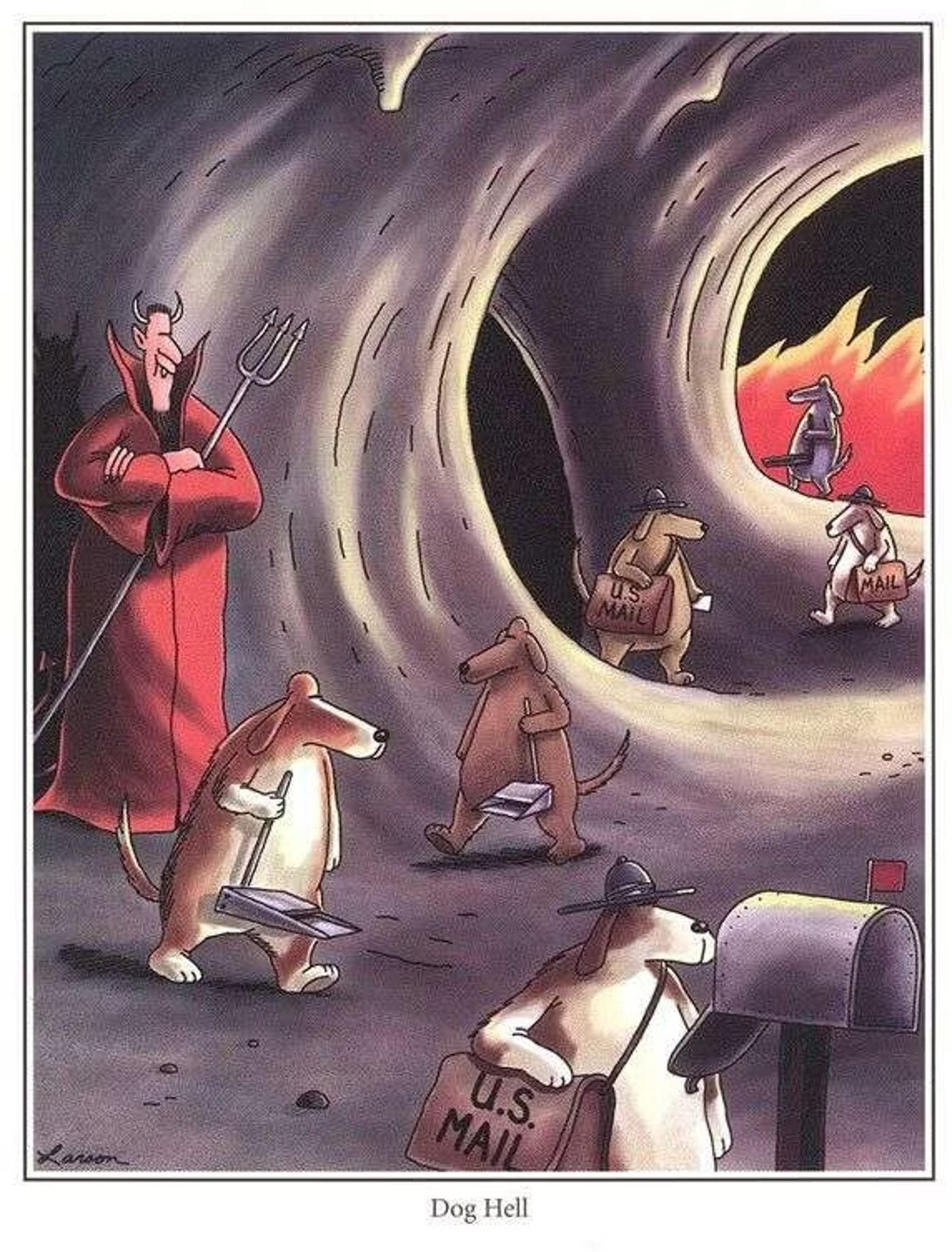 Far Side: "Dog hell"