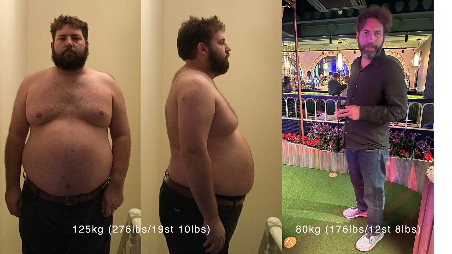 before and after weight loss photos of a man