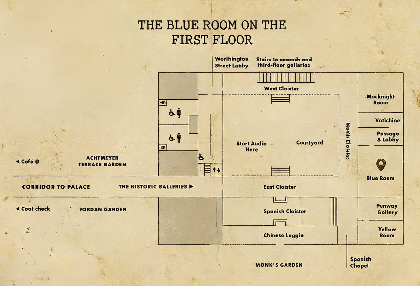 A floor plan diagram of the Gardner Museum's first floor