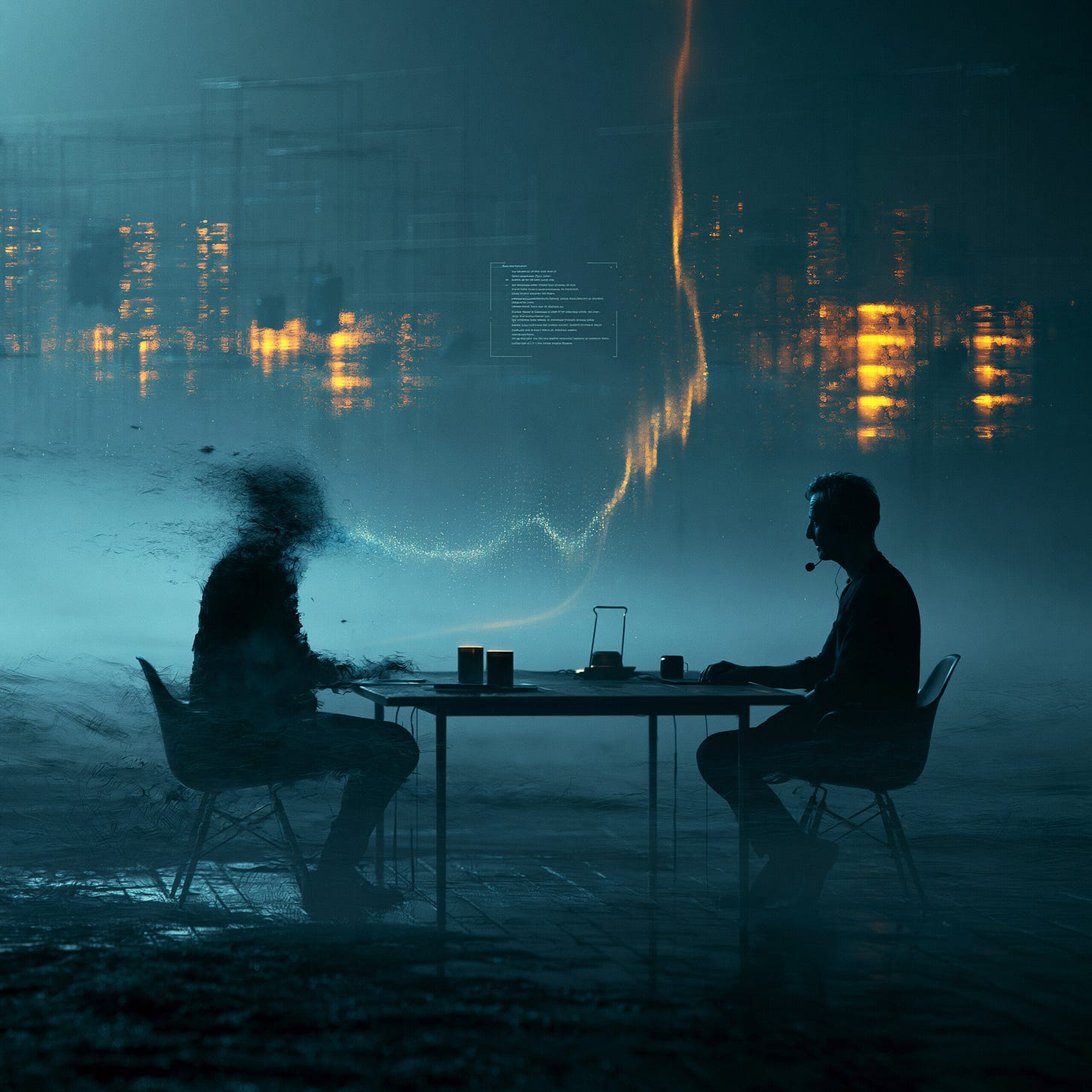 Conceptual image of voice as untrusted content — spoken words in a recorded meeting flowing into AI agents with access to private data.
