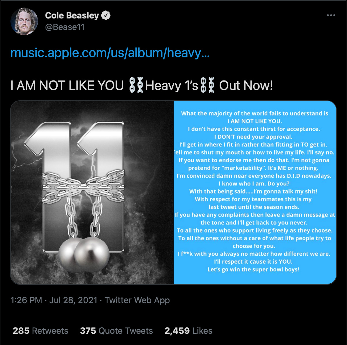 Beasley's promotion of "Heavy 1s"
