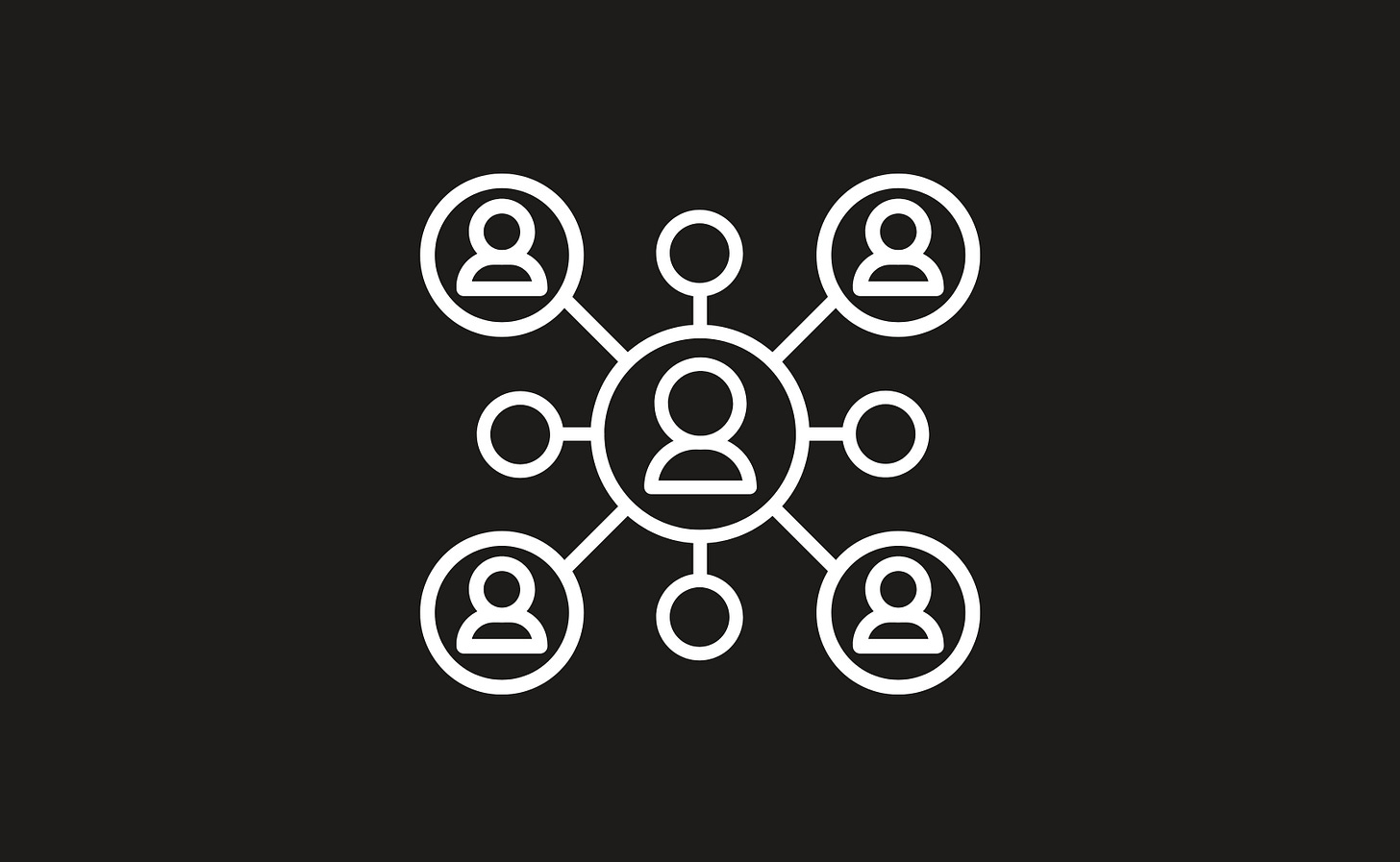 A graphic of a person in the center with lines connecting them to four other people and four other undefined connections.