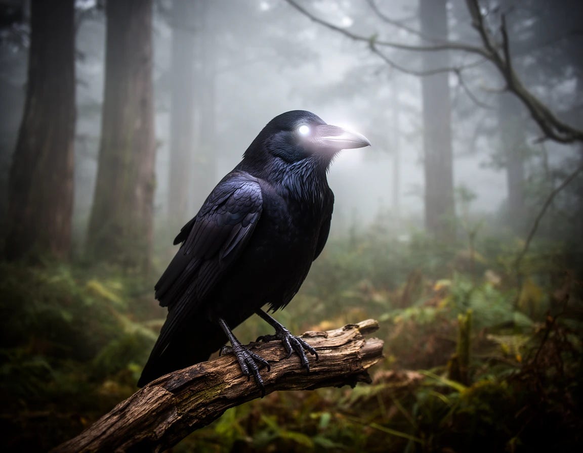 Raven engaging in remote viewing