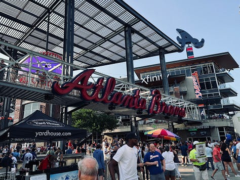 baseball, stadium, statue, signs, sky