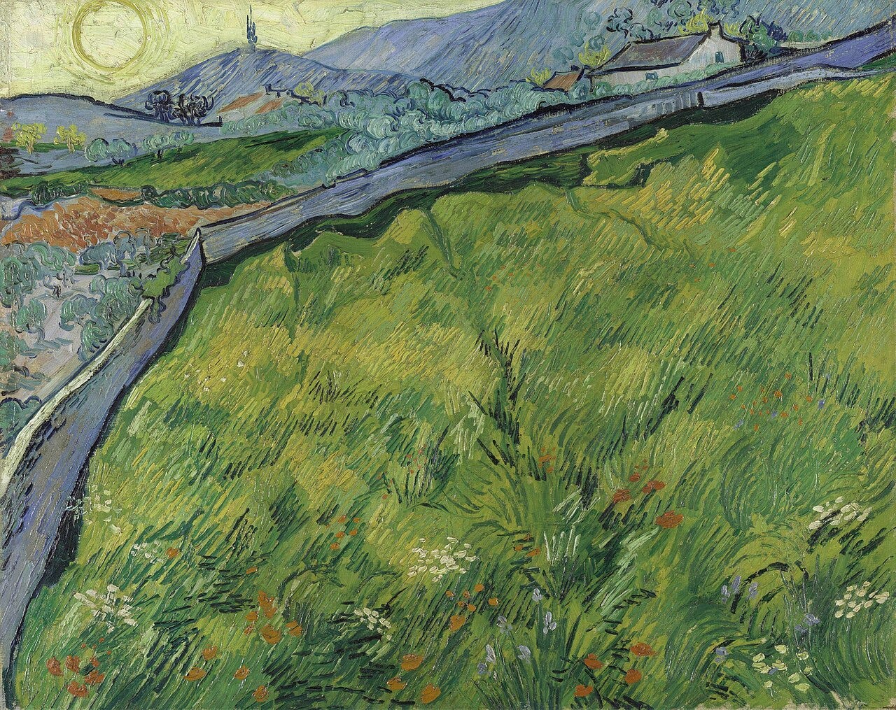 Van Gogh's walled wheat field with the morning sun rising over it Van Gogh's walled wheat field with the morning sun rising over it