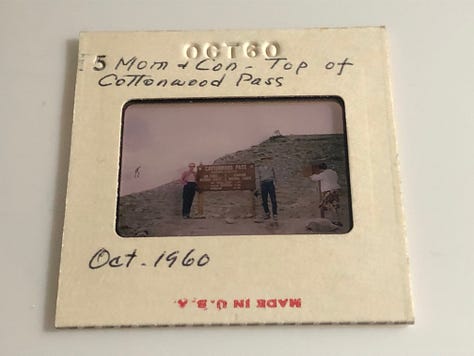 Cottonwood Pass Continental Divide sign in 1960