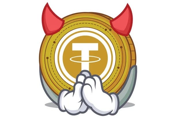 Devil Tether coin mascot cartoon