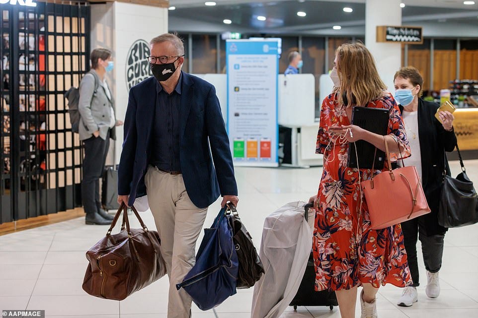 Labor Leader Anthony Albanese was among the first to touch down at Perth Domestic Airport after the rules were relaxed on Thursday