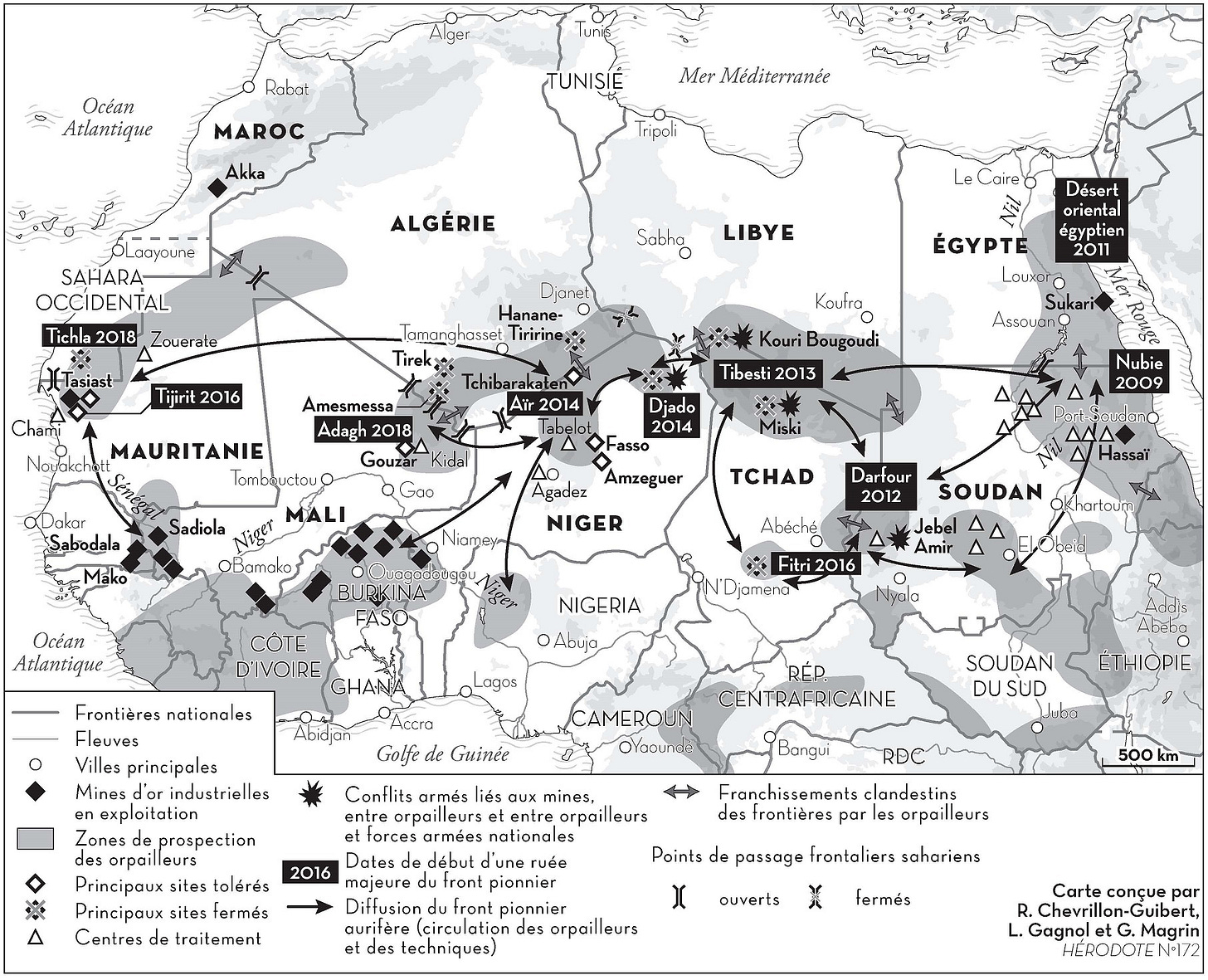 Map 1. – The pioneer gold front in the Saharo-Sahelian area