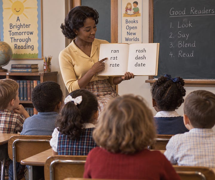 Images of teachers at work in science, math, reading, and food preparation