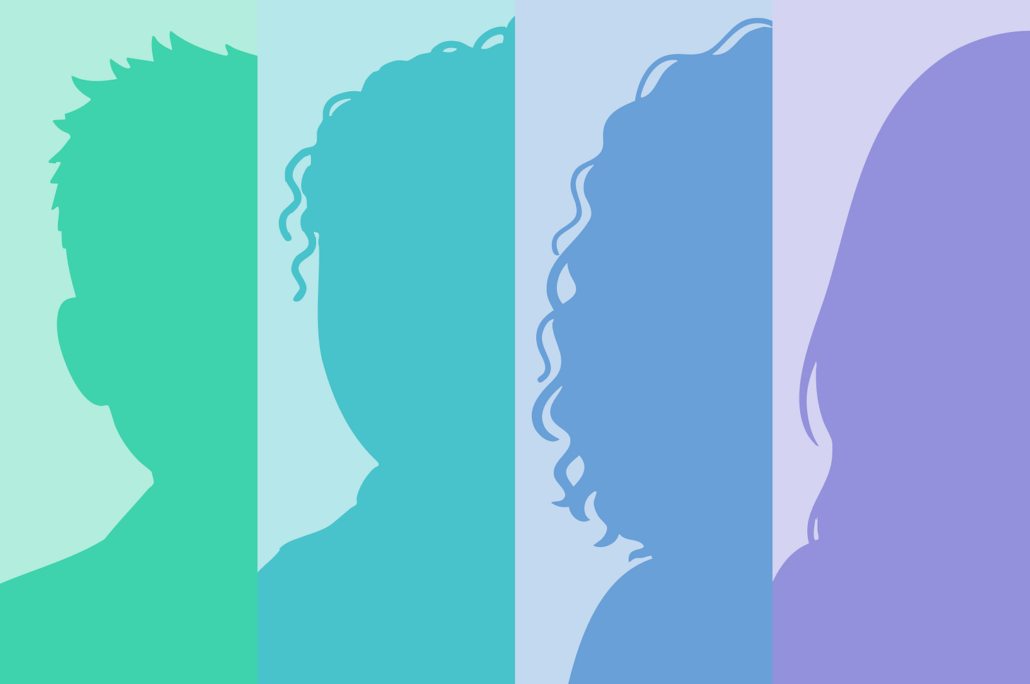 Voices banner: styled silhouettes of four people