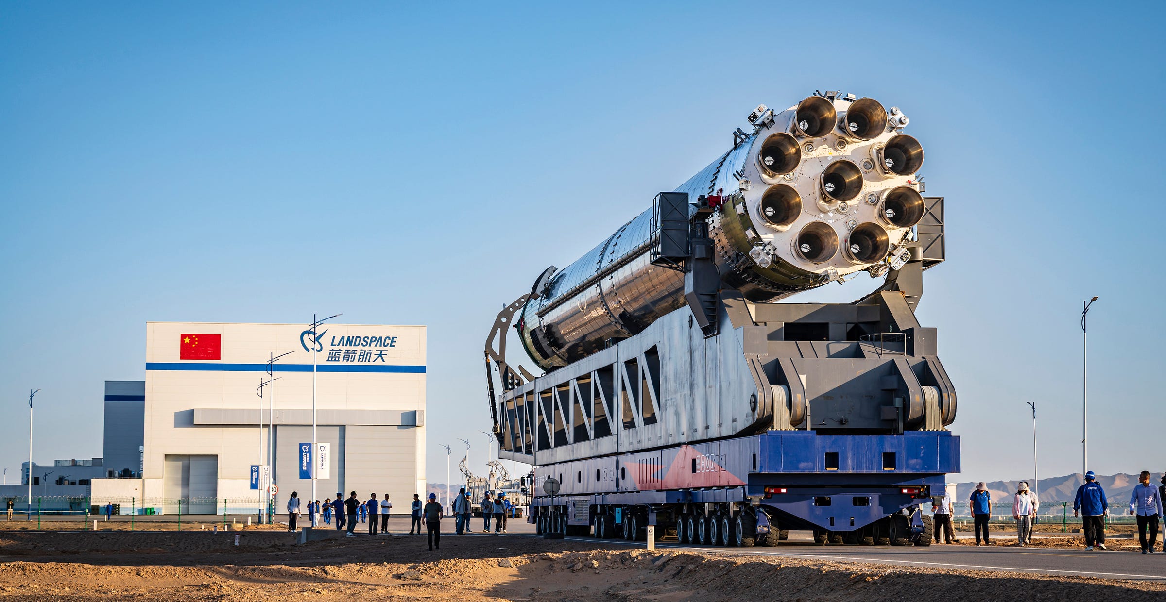 Zhuque-3’s first-stage booster test article rolls out at the Jiuquan Satellite Launch Center for a static fire in June 2025. Zhuque-3’s first-stage booster test article rolls out at the Jiuquan Satellite Launch Center for a static fire in June 2025.