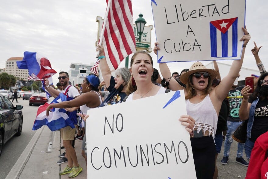 Cuban exiles lead protest in Miami against this week's jailing of Cuban dissidents | WLRN Cuban exiles lead protest in Miami against this week's jailing of Cuban dissidents | WLRN