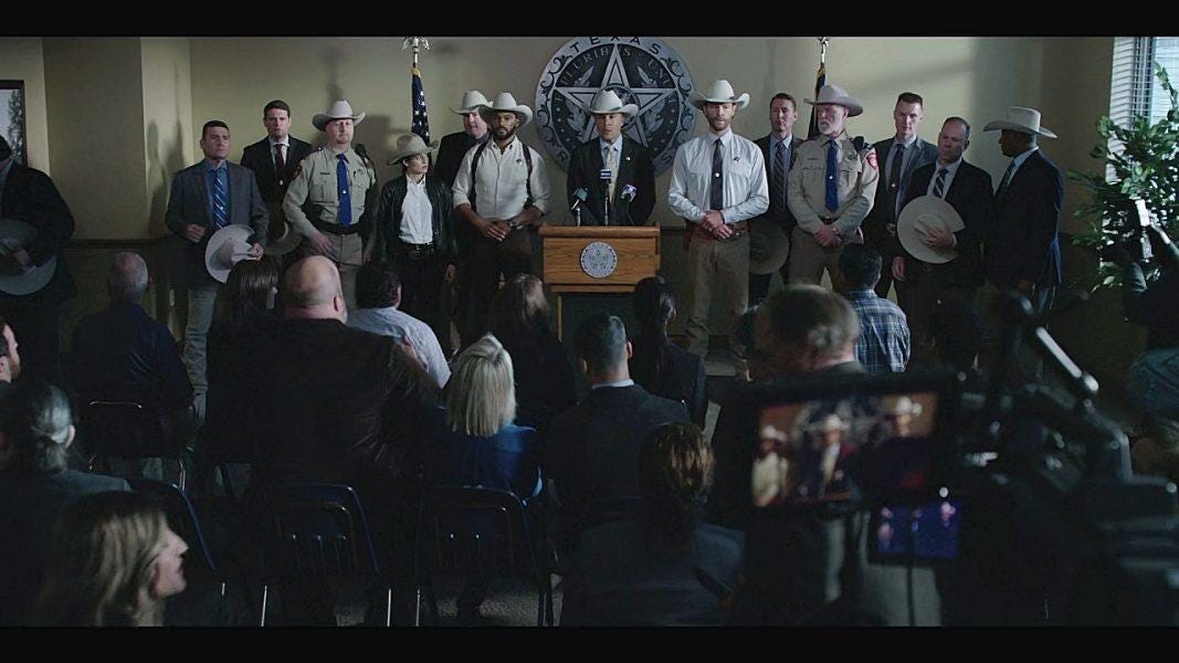 Walker Texas Rangers holding press conference on Jackal. Walker Texas Rangers holding press conference on Jackal.