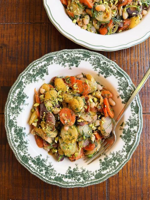 Roasted Carrot White Bean Salad with Orange Chili Crisp Dressing