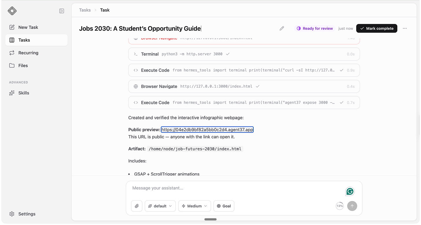 Completed Jobs 2030 task showing its public preview and Ready for review status Completed Jobs 2030 task showing its public preview and Ready for review status