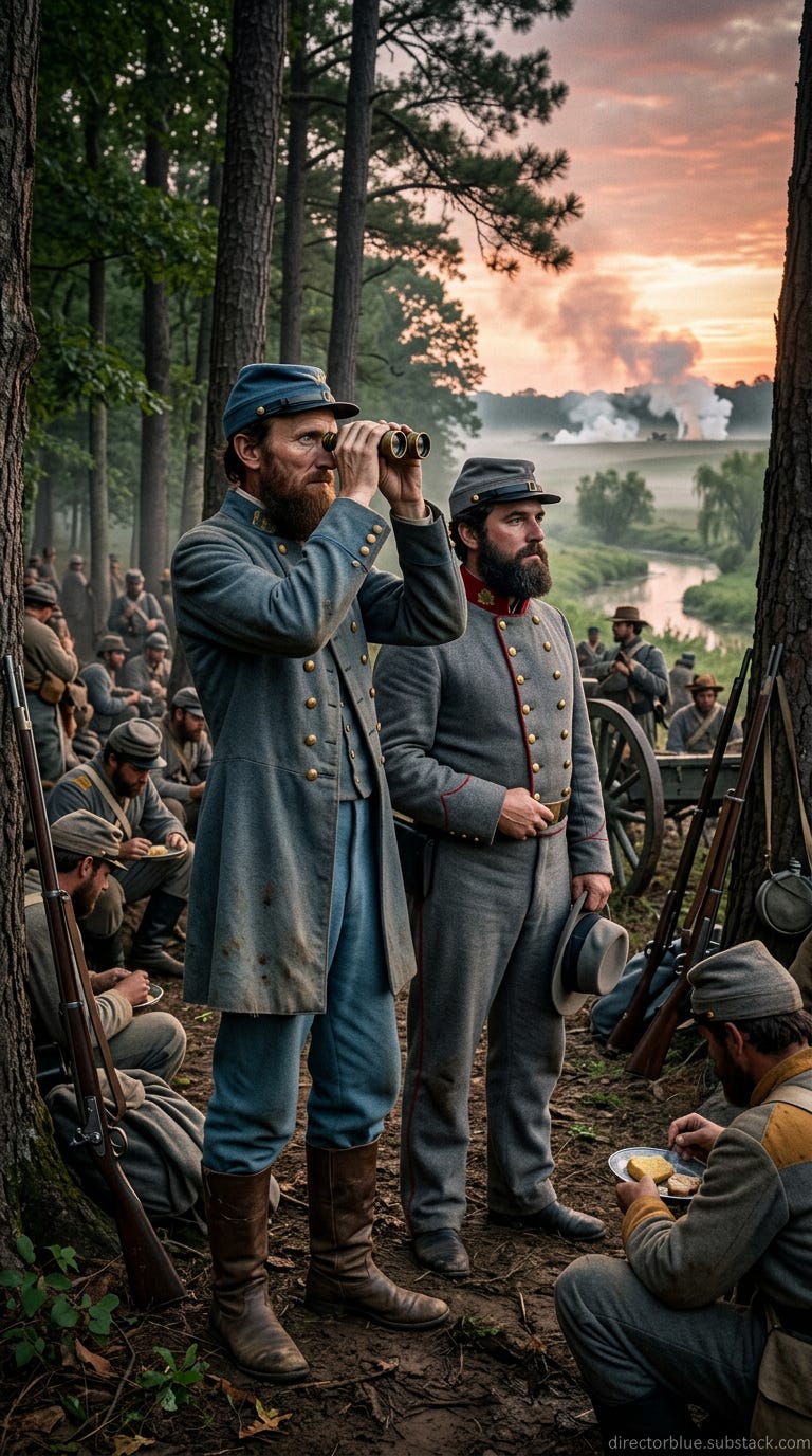 next scene - same subject - IMAGE PROMPT FOR HISTORIC REENACTMENT EDUCATIONAL SERIES (First Battle of Bull Run) (1861) Photographic hyper-realistic 9x16 portrait format Early dawn 540 AM July 21 1861 Virginia Brigadier General Thomas J Jacks_image_1 next scene - same subject - IMAGE PROMPT FOR HISTORIC REENACTMENT EDUCATIONAL SERIES (First Battle of Bull Run) (1861) Photographic hyper-realistic 9x16 portrait format Early dawn 540 AM July 21 1861 Virginia Brigadier General Thomas J Jacks_image_1
