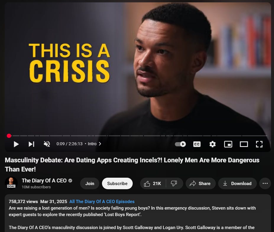 Diary of a CEO masculinity debate: are dating apps creating incels?