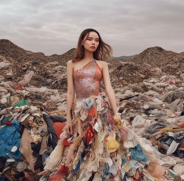 Fashion created with fashion industry waste fabric