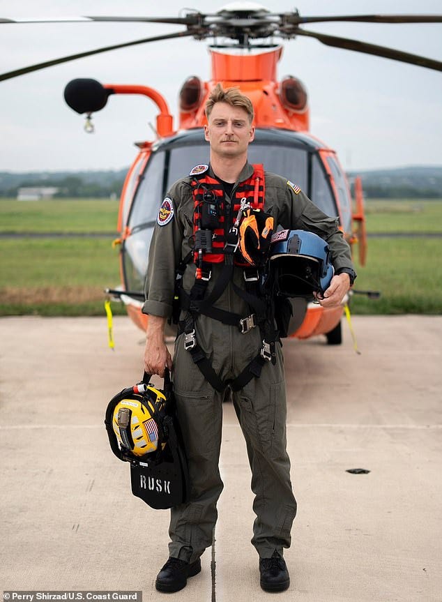 Petty Officer Scott Ruskan, 26, is being praised as a hero after he helped save 165 people from an all-girls summer camp in the flooding in Texas