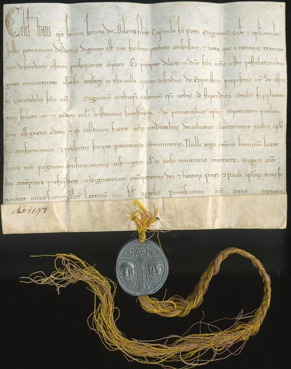 Religious document with a papal seal Religious document with a papal seal