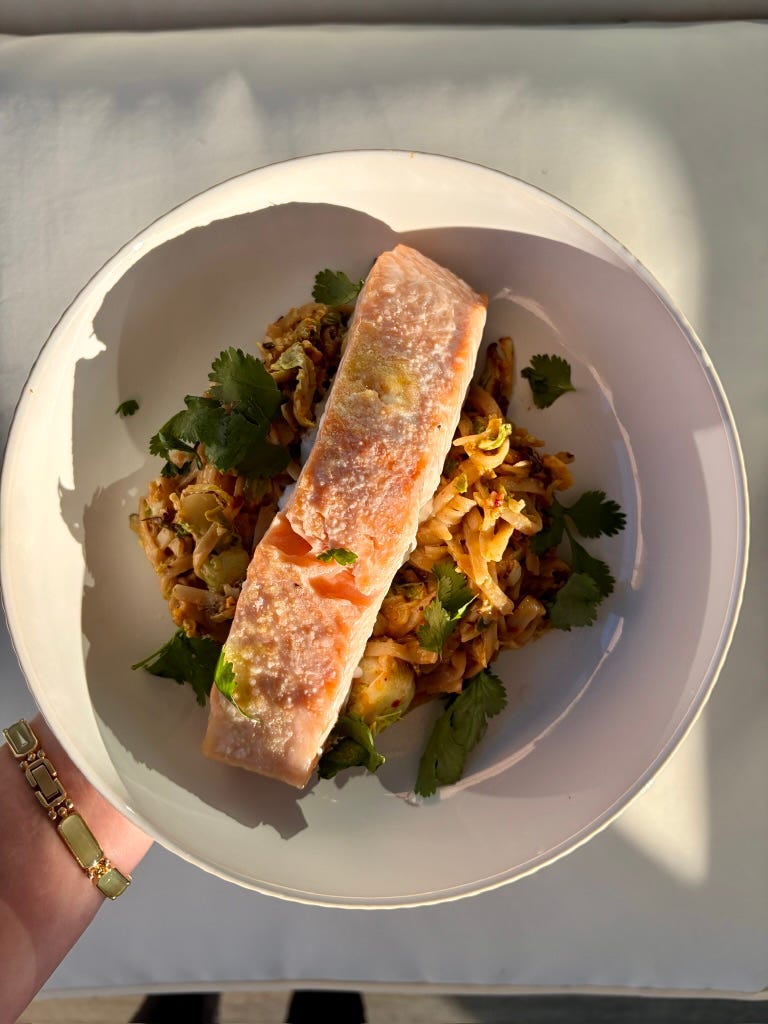 Spicy almond butter salmon noodle bowls
