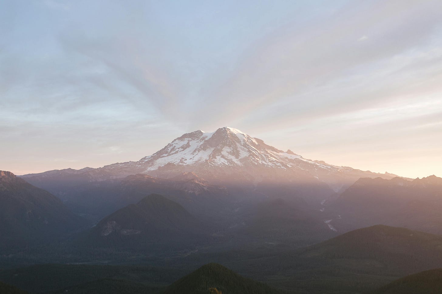 Snowy mountain sun rising