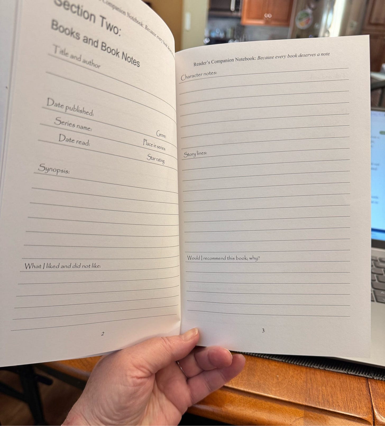 Inside pages: Space for book notes, like book details, my character, and storyline notes, and useful reminders for writing a book review. 