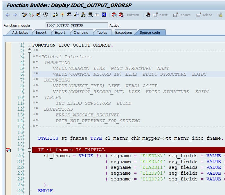 ABAP source code of the iDoc processing FM.