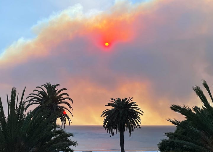 smoke sky and sun in Santa Monica from around 11a to 5p