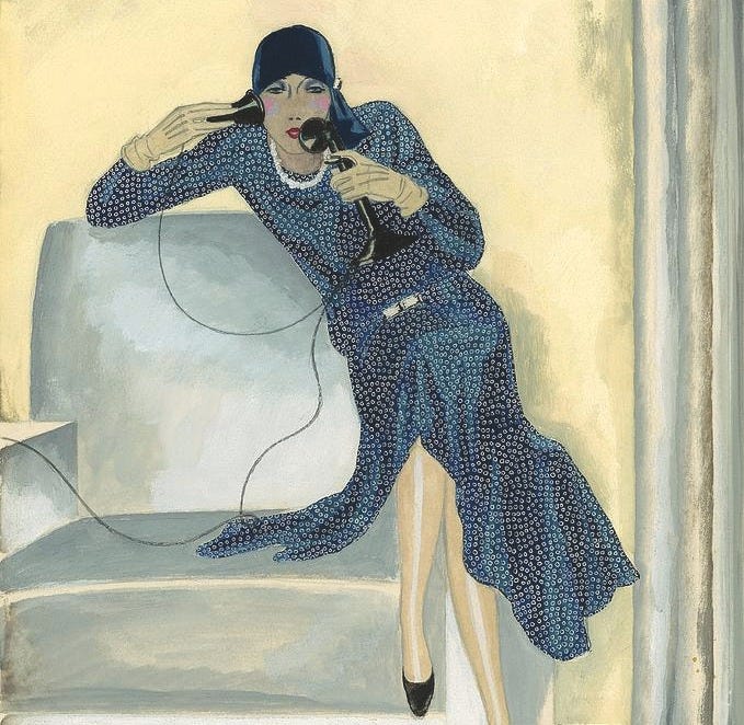 Vogue Cover Illustration Featuring Woman Talking by Pierre Mourgue