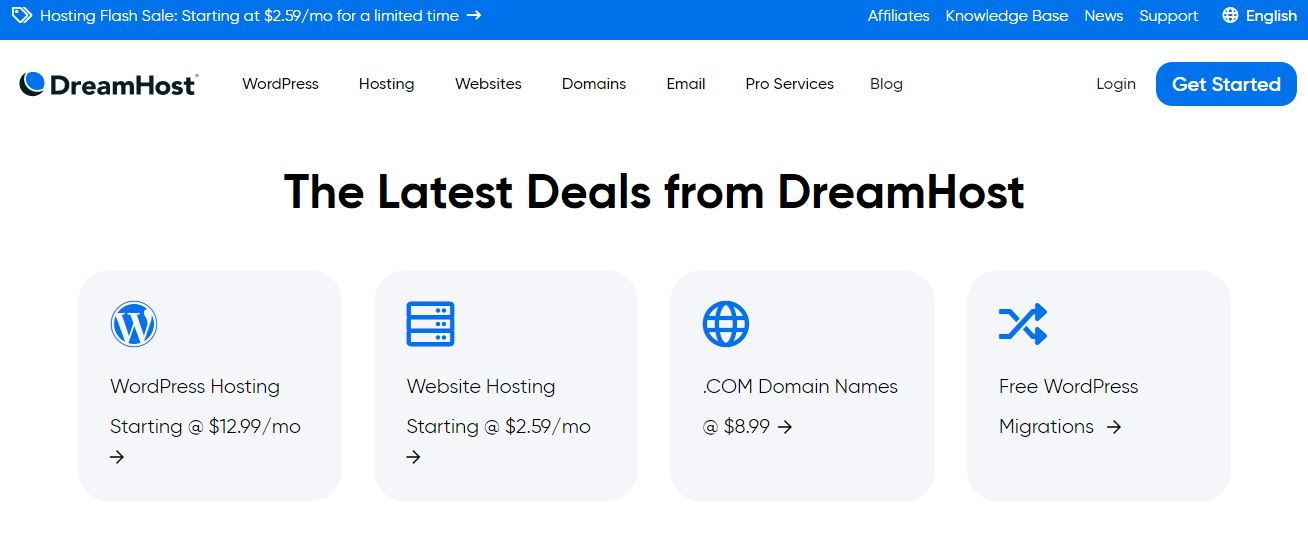 DreamHost control panel highlighting energy-efficient hosting solutions.