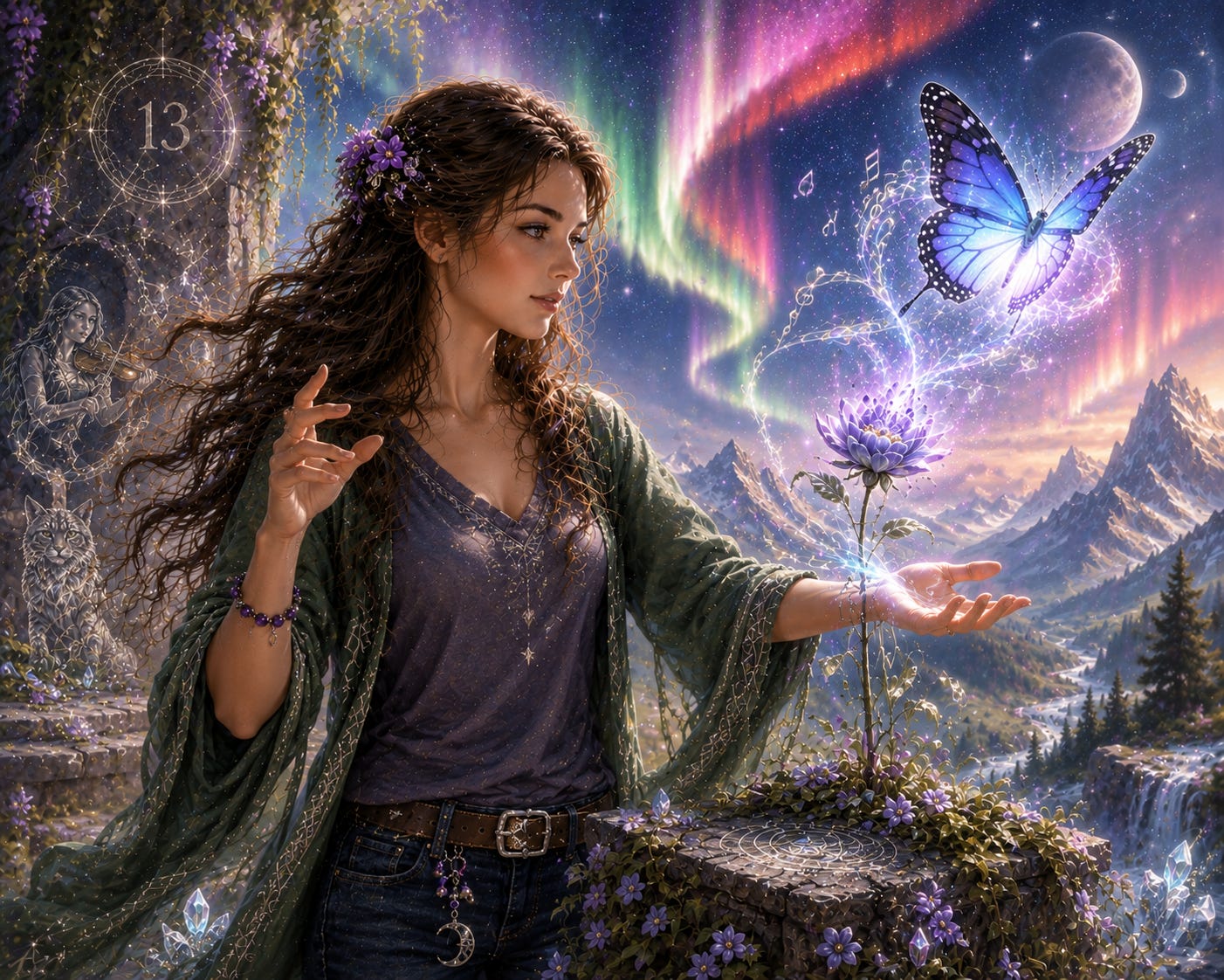 Angelika using her magic to turn a flower into a butterfly image