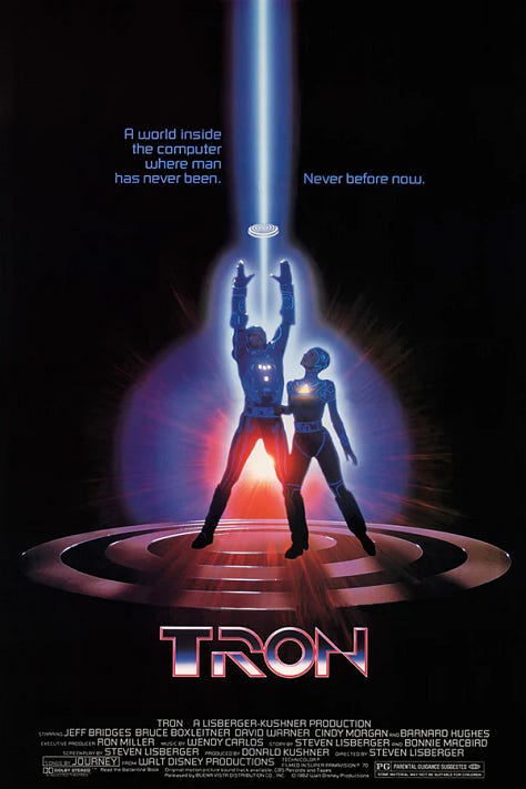 Posters of Movie and TV shows Tron, Knight Rider and Escape from New York.