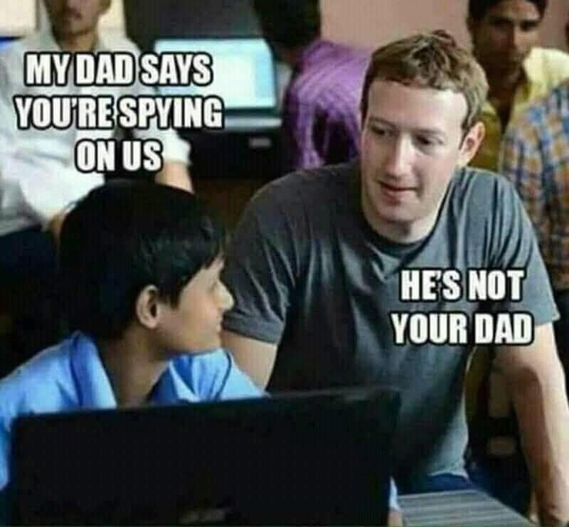 May be an image of 3 people and text that says 'MY DAD SAYS YOU'RE SPYING ON US HES HESNOT NOT YOUR DAD'