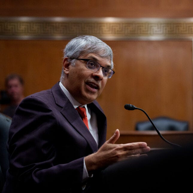 Sideview of NIH Director Nominee Jayanta Bhattacharya speaking and gesturing at his confirmation hearing -- Politics coverage from STAT Sideview of NIH Director Nominee Jayanta Bhattacharya speaking and gesturing at his confirmation hearing -- Politics coverage from STAT