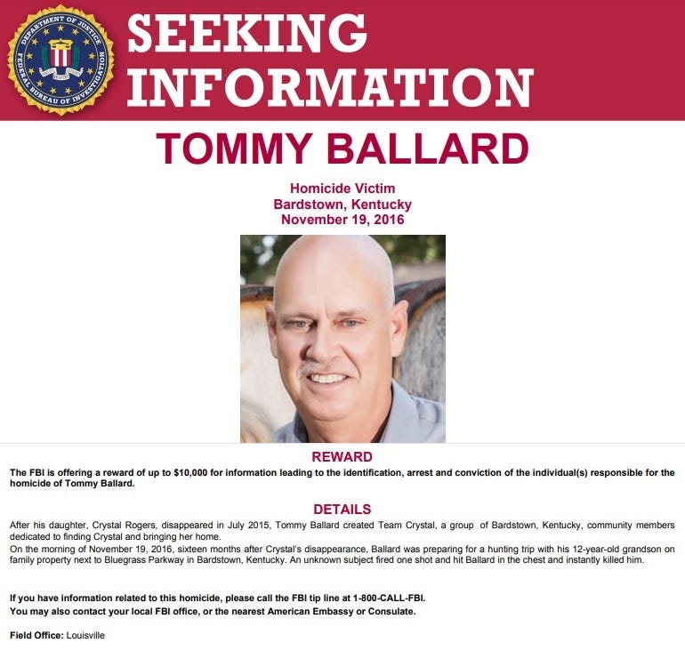 FBI poster for the murder of Tommy Ballard. FBI poster for the murder of Tommy Ballard.
