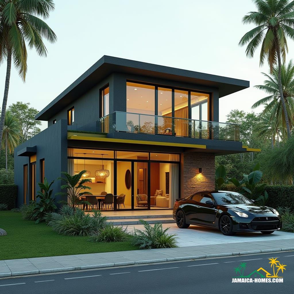Design a single-level, affordable modern Jamaican home in the Caribbean. 