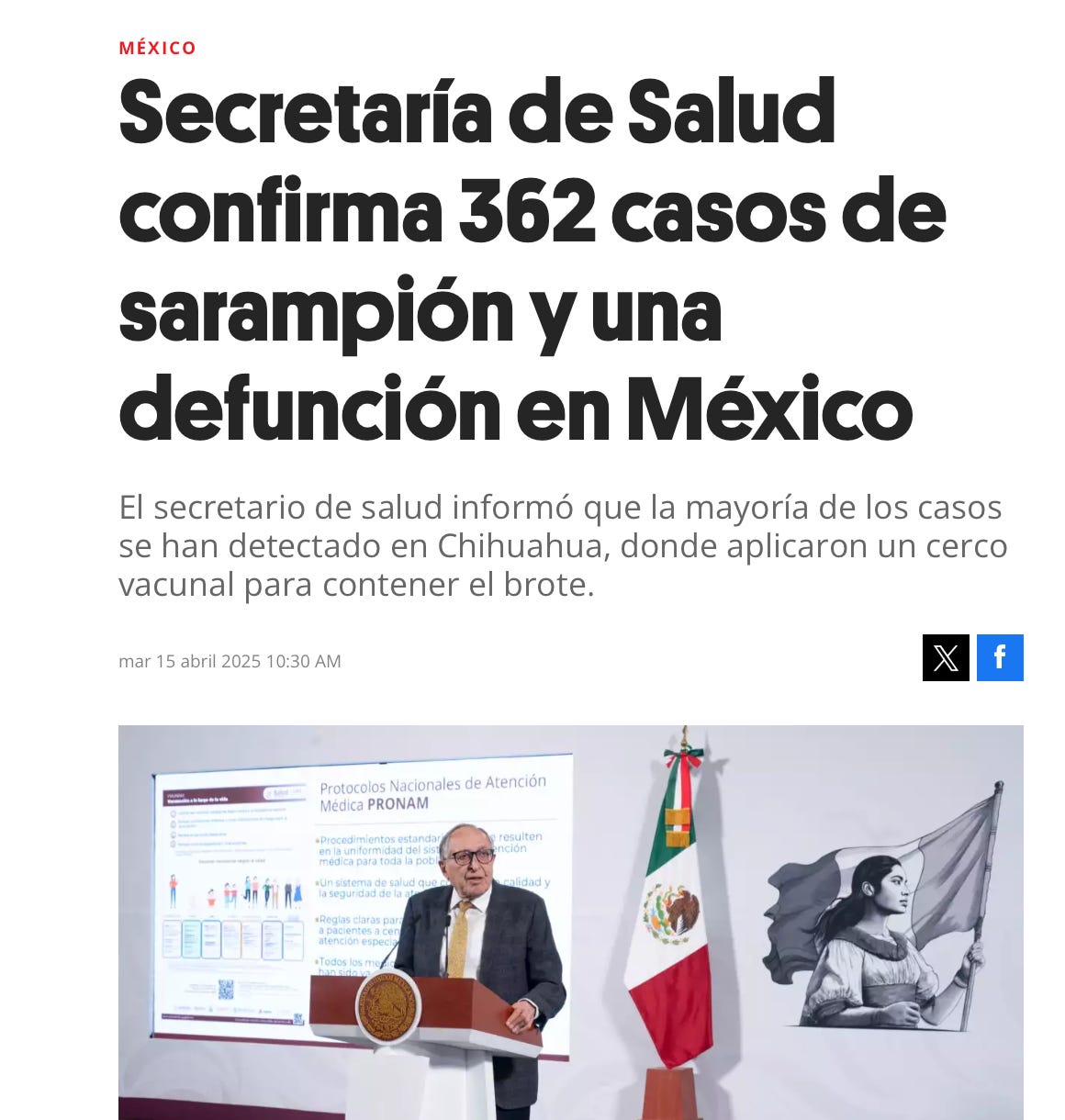 Secretaría de Salud confirma 362 casos de sarampión y una defunción en México El secretario de salud informó que la mayoría de los casos se han detectado en Chihuahua, donde aplicaron un cerco vacunal para contener el brote. Secretaría de Salud confirma 362 casos de sarampión y una defunción en México El secretario de salud informó que la mayoría de los casos se han detectado en Chihuahua, donde aplicaron un cerco vacunal para contener el brote.