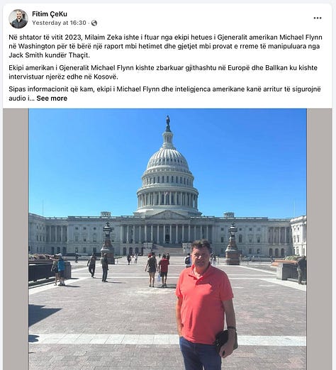 How Mr Çeku Spreads Disinformation: Multiple Profiles, Coordinated Narratives Screenshots illustrating Mr Çeku’s use of multiple Facebook accounts to circulate unfounded allegations and conspiracy narratives targeting the Specialist Chambers and its prosecutors. The posts below reveal a pattern of systematic distortion designed to confuse public understanding and undermine trust in judicial processes.