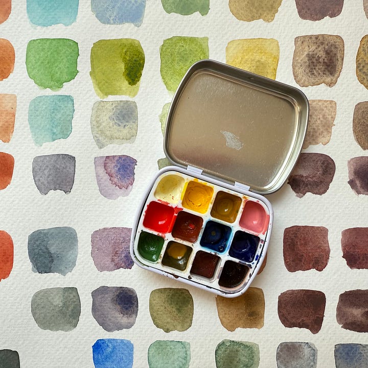 Watercolour swatches and painting