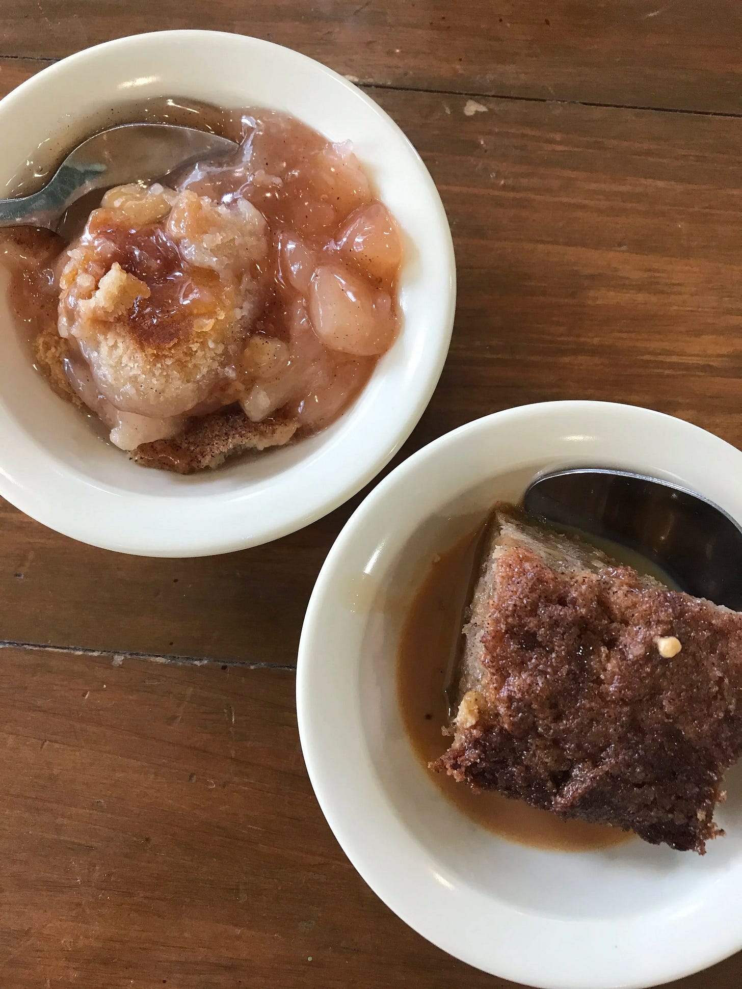  Peach cobbler and bread pudding from La Cuisine de Maman, onsite restaurant of Vermilionville, the living history museum in Lafayette, LA.  