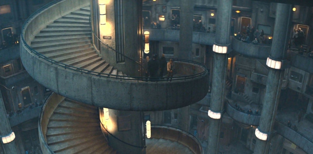 Screenshot of the staircase in the Apple TV+ series Silo
