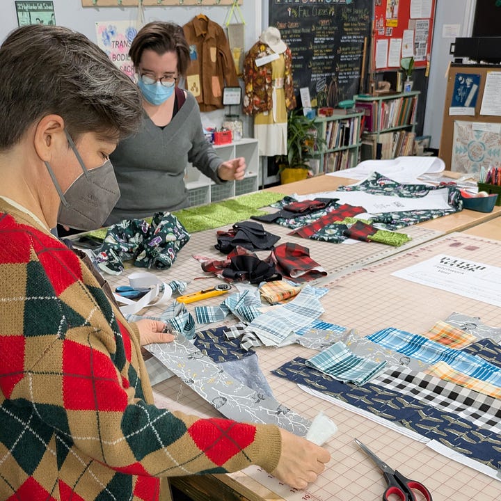 Scenes from our recent Patchwork Vest class